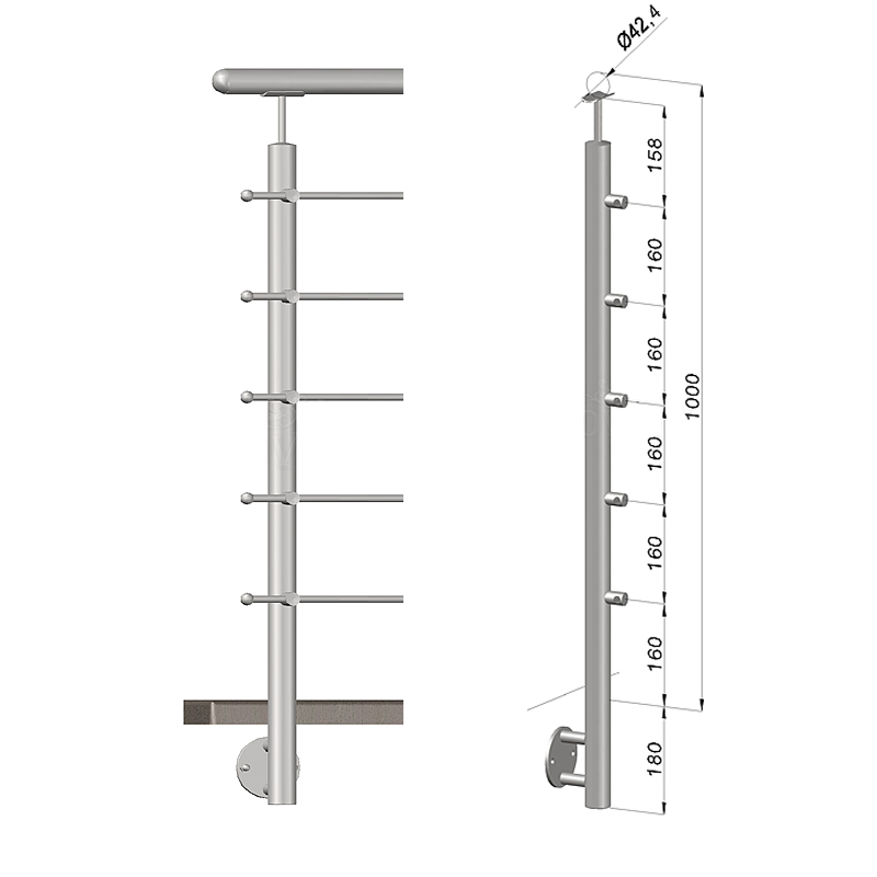 Nerezové zábradlí - sloupek, vrchní kotvení, 5 prutů vnějších, EB1-BHP5-1