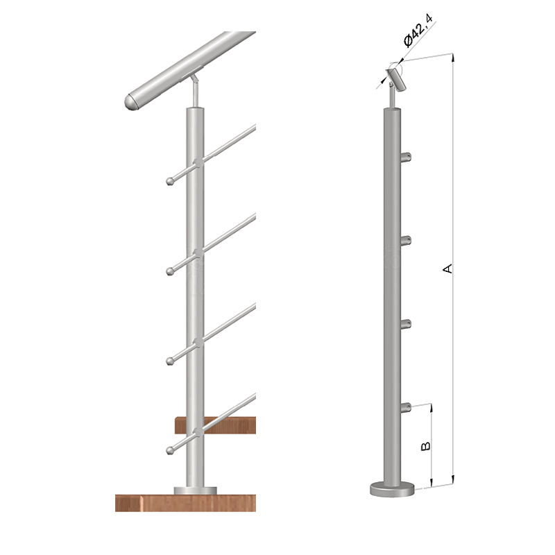 Zábradlí na schodiště - sloupek s vrchním kotvením, 4 pruty, EB1-VHS4-2