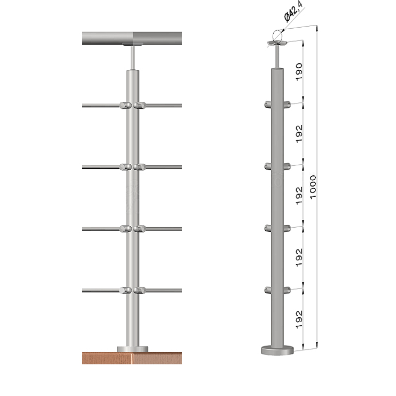 Nerezové zábradlí - rohový sloupek, 4 pruty, EB1-VHU4-1