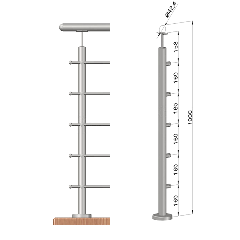 Nerezové zábradlí - sloupek, vrchní kotvení, 5 prutů, EB1-VHS5-1