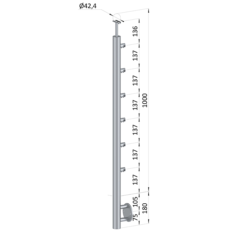 Nerezové zábradlí - sloupek, boční kotvení, 6 prutů vnitřních, EB1-BHZ6-1