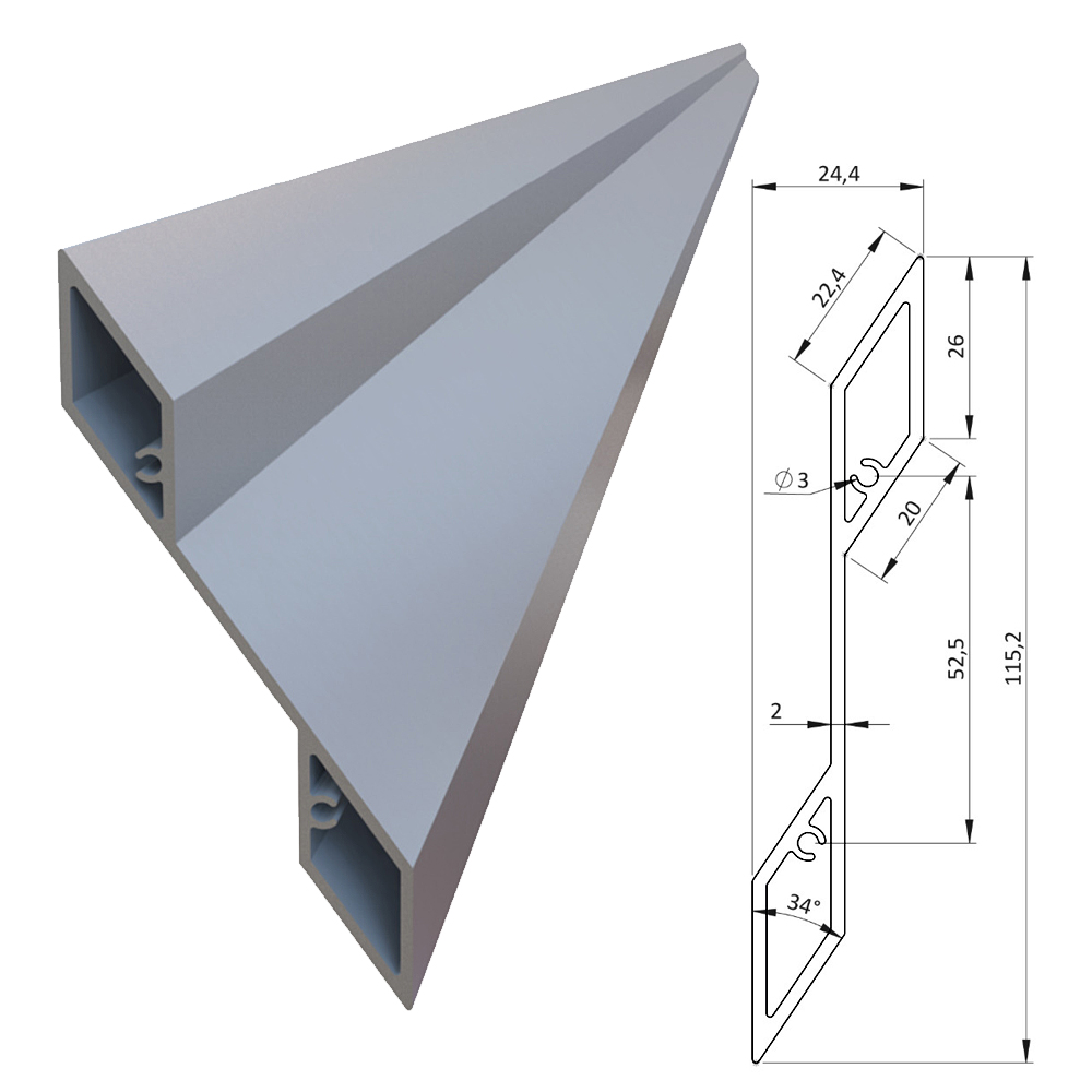 Hliníkový profil 115,2x24,4x2mm, na výplň, AL-LAZ4-6