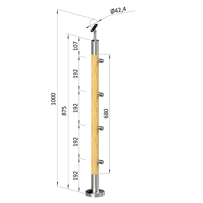 Dřevěný schodišťový sloupek - vrchní kotvení, 4 pruty, EDB-KVHS4-2