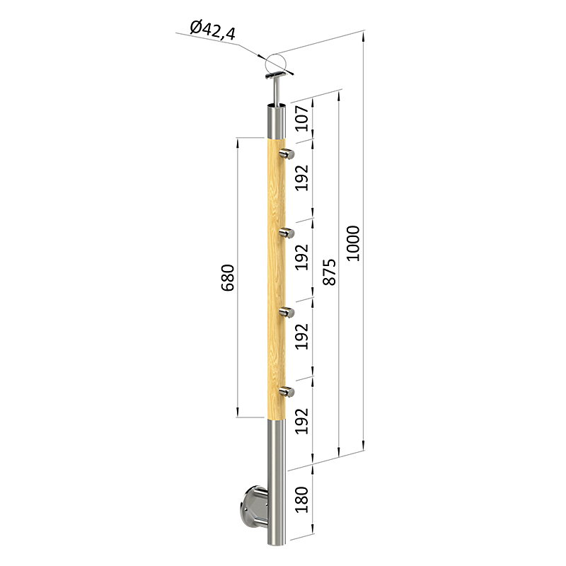 Dřevěný podestový sloupek - boční kotvení, 4 pruty vnější, EDB-KBHP4-1