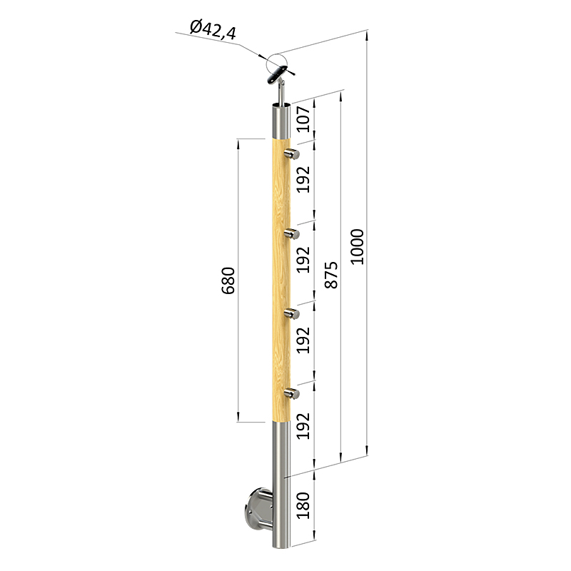 Dřevěný schodišťový sloupek - boční kotvení, 4 pruty vnější, EDB-KBHP4-2