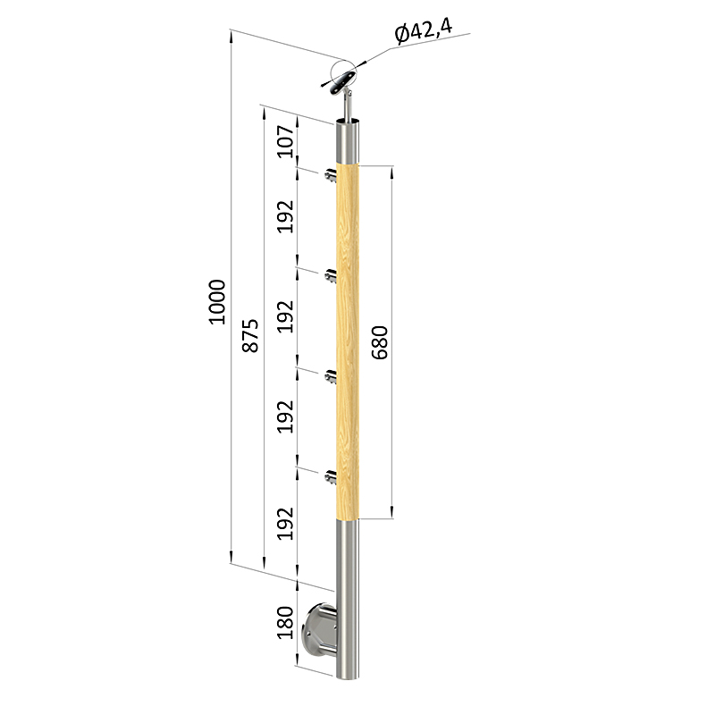 Dřevěný schodišťový sloupek - boční kotvení, 4 pruty vnitřní, EDB-KBHZ4-2
