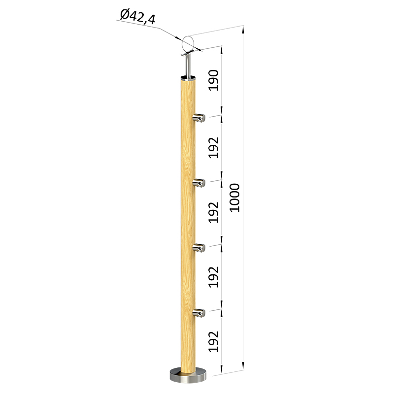Dřevěný podestový sloupek - vrchní kotvení, 4 pruty, EDB-VHS4-1