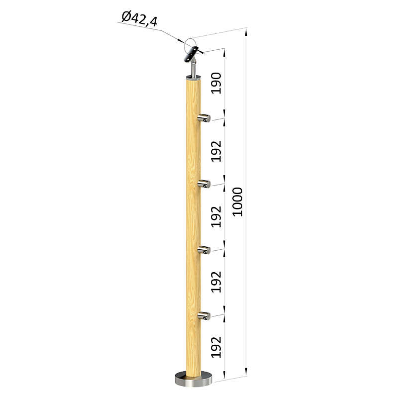 Dřevěný schodišťový sloupek - vrchní kotvení, 4 pruty, EDB-VHS4-2