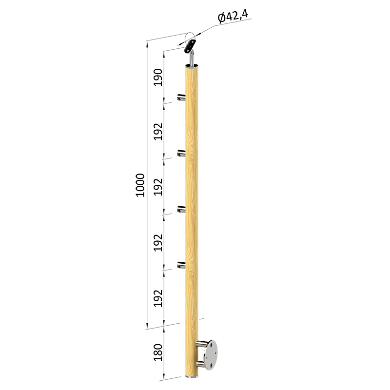 Dřevěný schodišťový sloupek - boční kotvení, 4 pruty vnější, EDB-BHP4-2