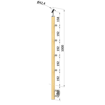 Dřevěný schodišťový sloupek - boční kotvení, 4 pruty vnitřní, EDB-BHZ4-2