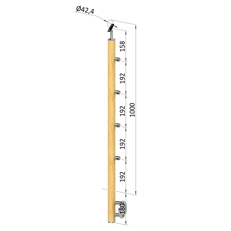 Dřevěný schodišťový sloupek - boční kotvení, 4 pruty vnitřní, EDB-BHZ4-2