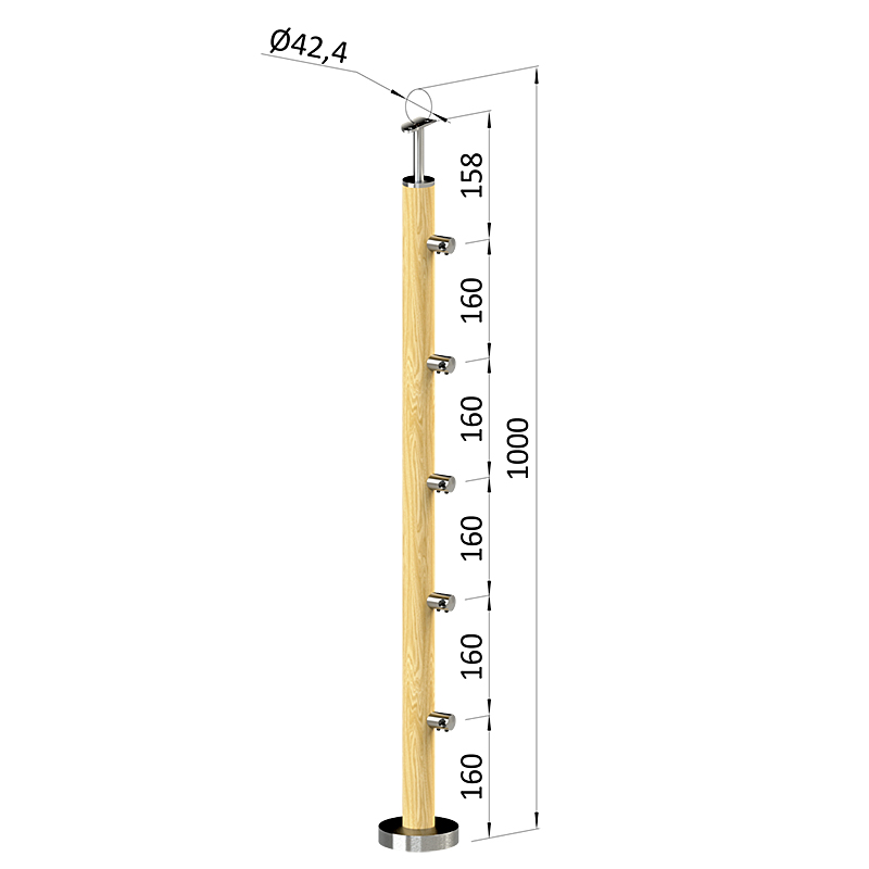 Dřevěný podestový sloupek - vrchní kotvení, 5 prutů, EDB-VHS5-1