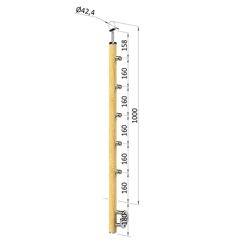 Dřevěný podestový sloupek - boční kotvení, 5 prutů vnitřní, EDB-BHZ5-1