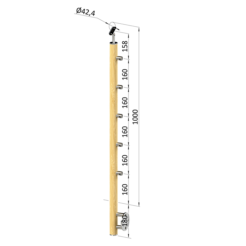 Dřevěný schodišťový sloupek - boční kotvení, 5 prutů vnitřní, EDB-BHZ5-2