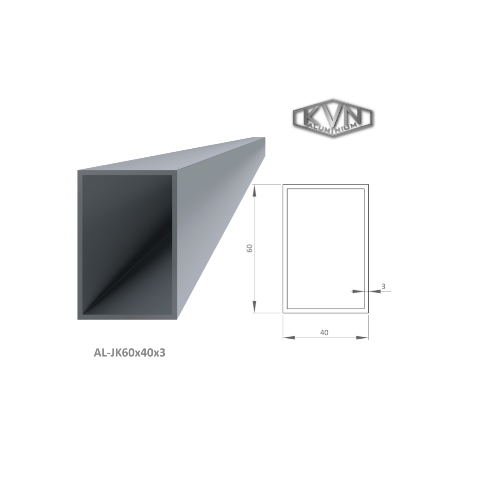 Hliníkový profil 60x40x3mm, AL-JK60x40x3-6