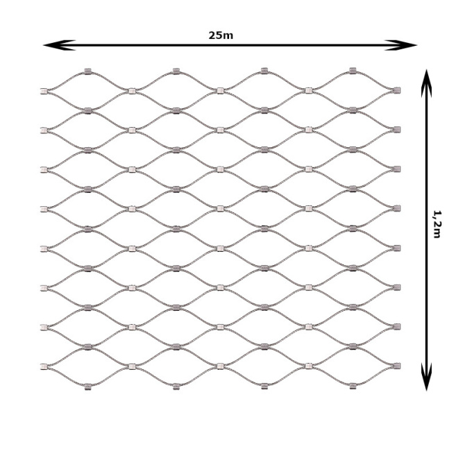 Nerezová lanková šíť šířka 1,2m, oko 60x104mm, se sponama, EB2-0225-1.2-60x104