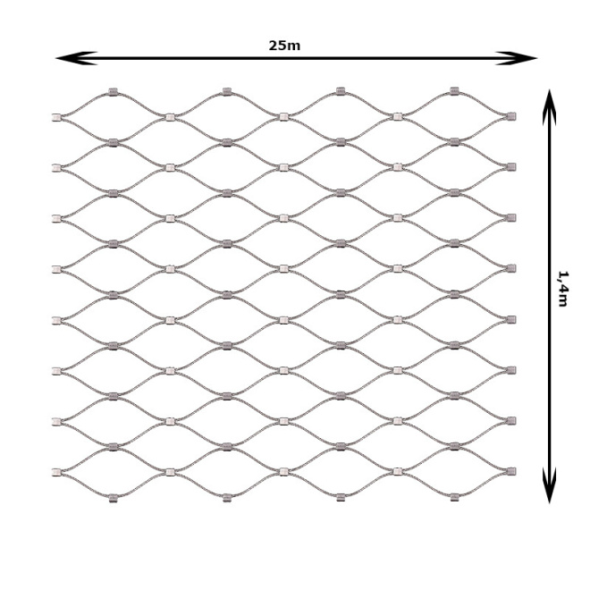 Nerezová lanková šíť šířka 1,4m, oko 60x104mm, se sponama, EB2-0225-1.4-60x104