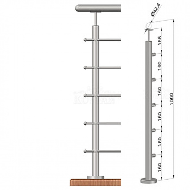 Nerezové zábradlí - sloupek, vrchní kotvení, 5 prutů, EB1-VHS5-1