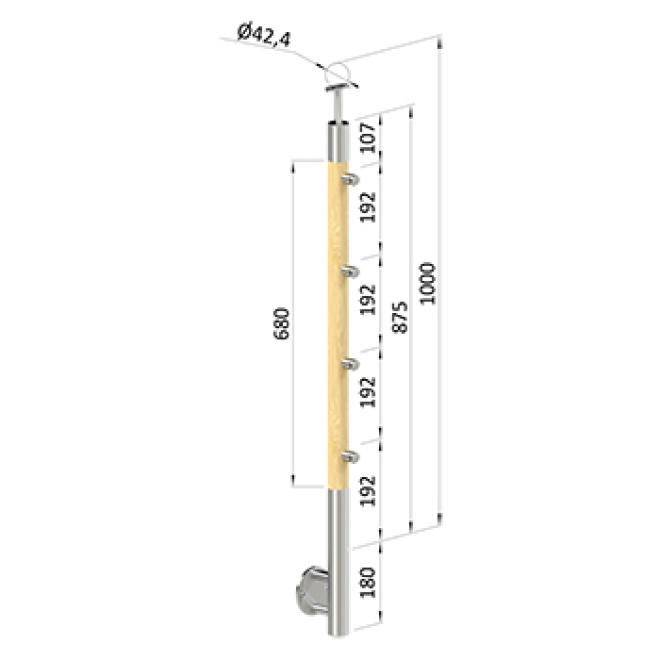 Dřevěný podestový sloupek - boční kotvení, 4 pruty vnější, EDB-KBHP4-1
