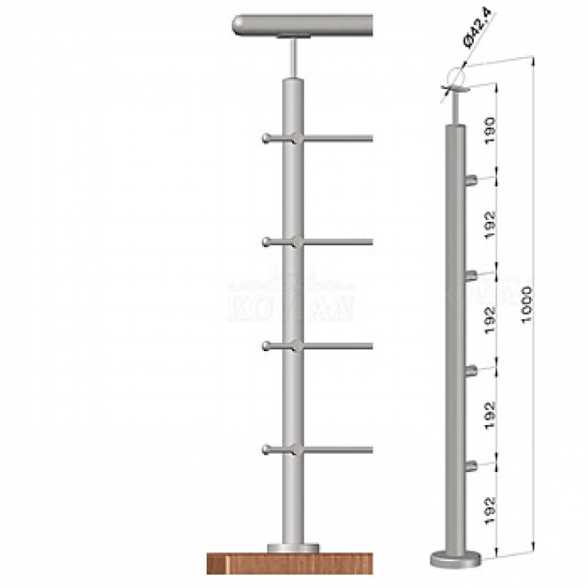 Nerezové zábradlí - sloupek, vrchní kotvení, 4 pruty, EB1-VHS4-1