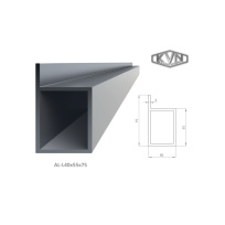 Hliníkový dutý L profil 40x55x75x3mm, AL-L40x55x75-6