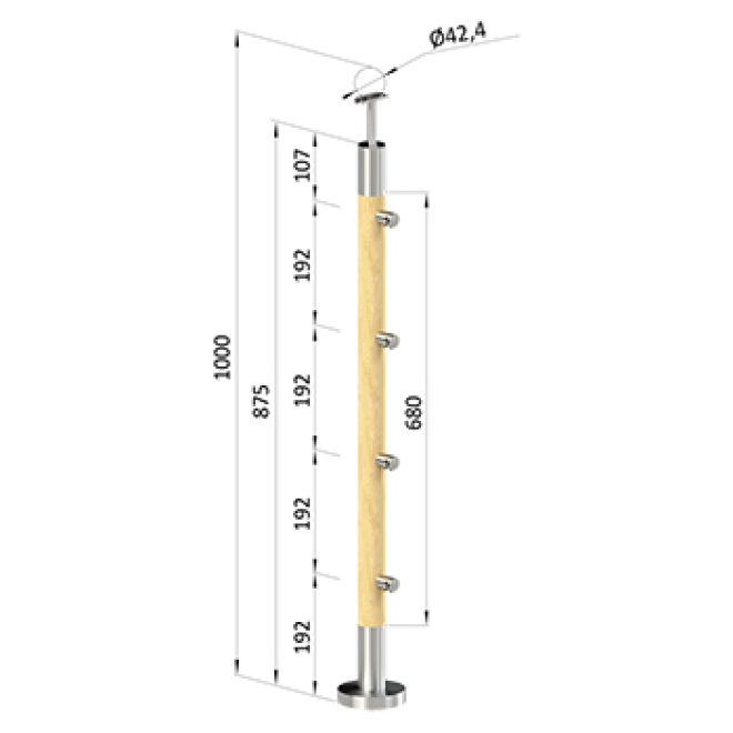 Dřevěný podestový sloupek - vrchní kotvení, 4 pruty, EDB-KVHS4-1
