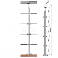 Nerezové zábradlí - rohový sloupek, 4 pruty, EB1-VHU4-1