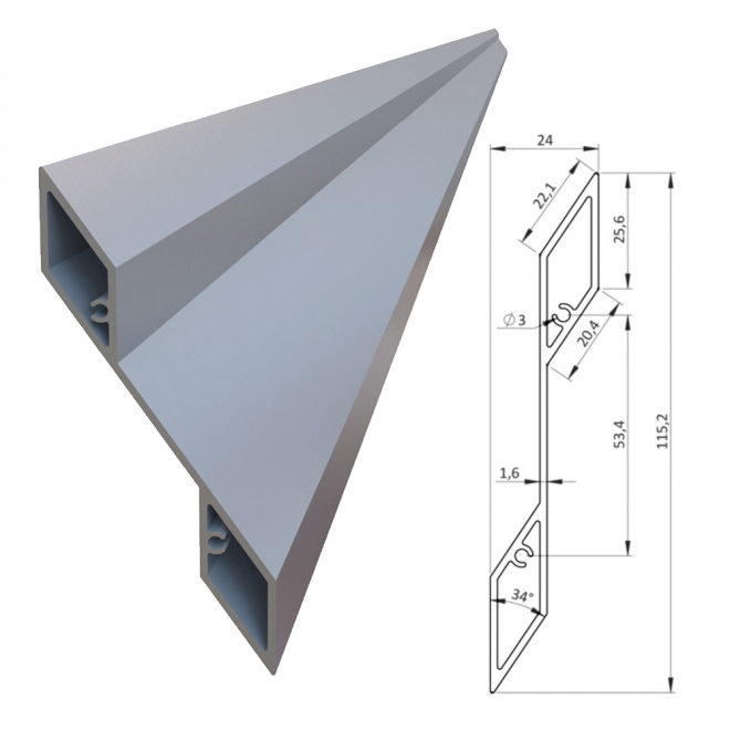 Hliníkový profil 115,2x24,4x1,6mm, na výplň, AL-LAZ3-6