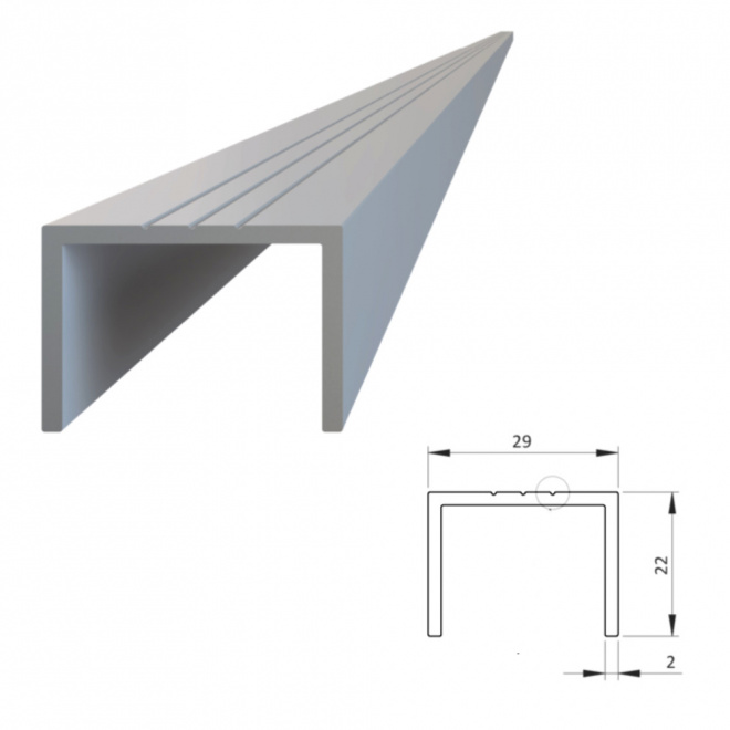 Hliníkový U profil 29x22mm, na rám, AL-U29-6