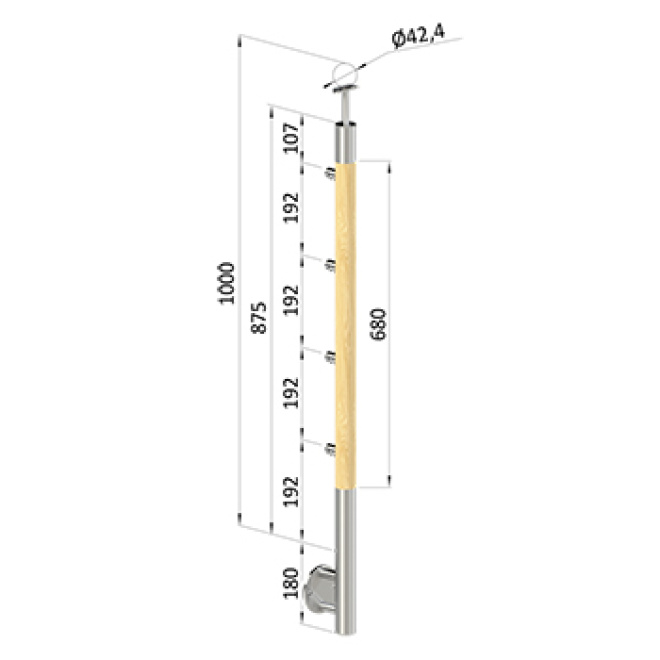 Dřevěný podestový sloupek - boční kotvení, 4 pruty vnitřní, EDB-KBHZ4-1