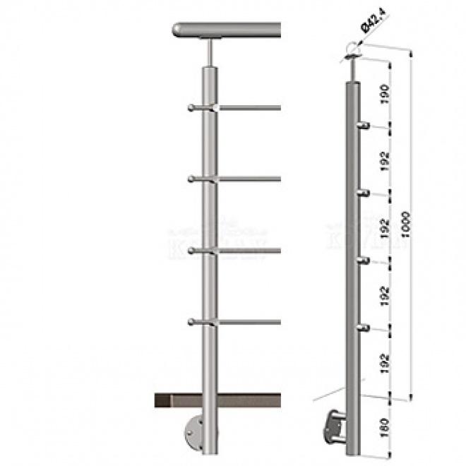 Nerezové zábradlí - sloupek, vrchní kotvení, 4 pruty vnější, EB1-BHP4-1