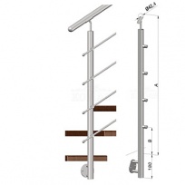 Zábradlí na schody - sloupek s bočním kotvení, 4 pruty vnější, EB1-BHP4-2