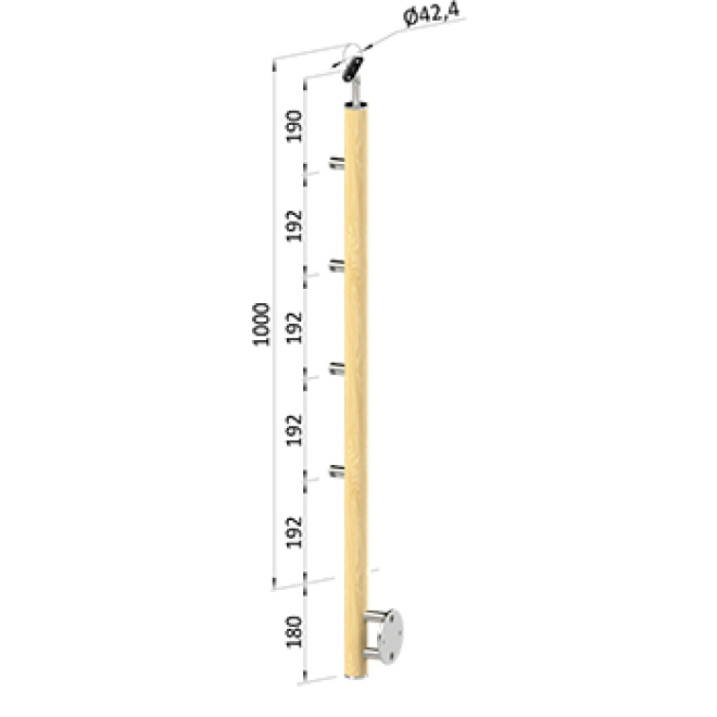 Dřevěný podestový sloupek - boční kotvení, 4 pruty vnější, EDB-BHP4-1