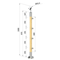 Dřevěný schodišťový sloupek - vrchní kotvení, 4 pruty, EDB-KVHS4-2