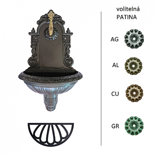 Nástěnné umyvadlo s mřížkou, zelená patina, 559Gr