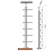 Nerezové zábradlí - sloupek, vrchní kotvení,  6 prutů, EB1-VHS6-1