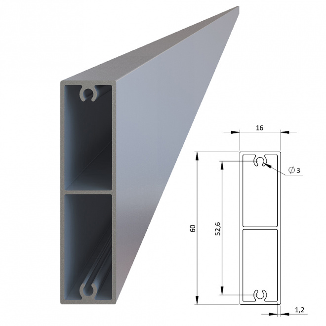 Hliníkový profil 60x16mm, na výplň, AL-J6016-6