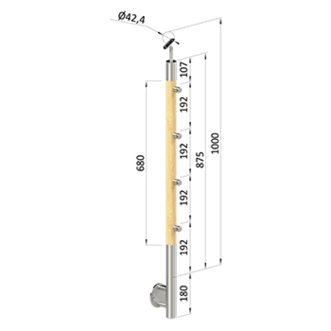 Dřevěný schodišťový sloupek - boční kotvení, 4 pruty vnější, EDB-KBHP4-2