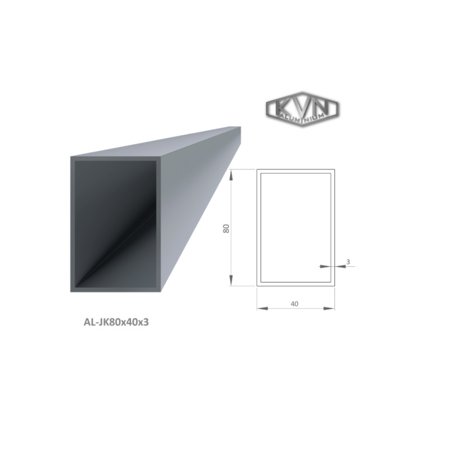 Hliníkový profil 80x40x3mm, AL-JK80x40x3-6