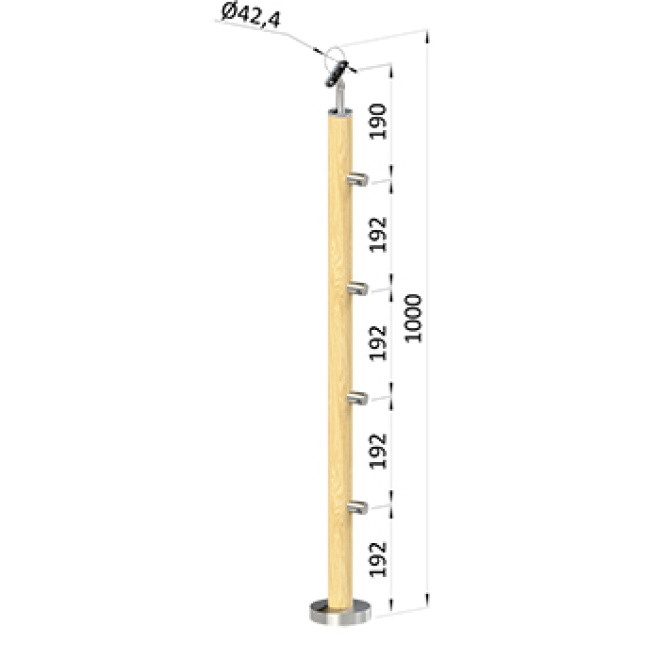 Dřevěný schodišťový sloupek - vrchní kotvení, 4 pruty, EDB-VHS4-2