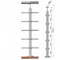 Nerezové zábradlí - rohový sloupek, 5 prutů, EB1-VHU5-1