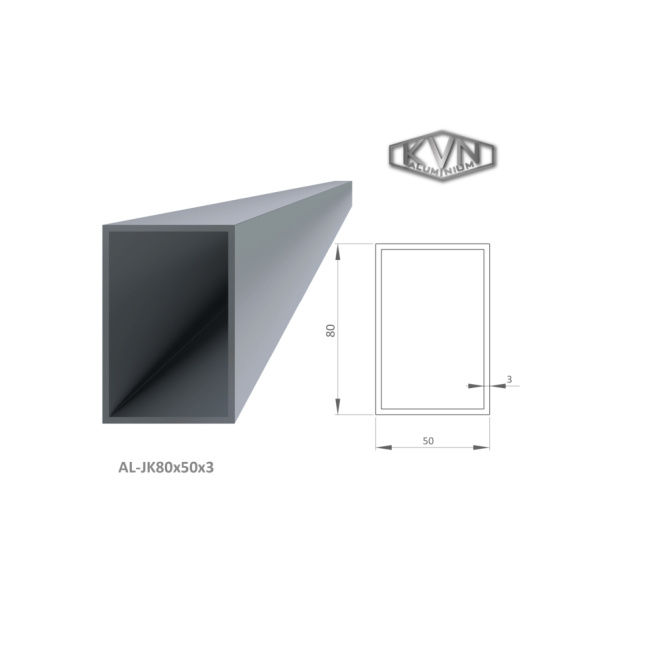 Hliníkový profil 80x50x3mm, AL-JK80x50x3-6