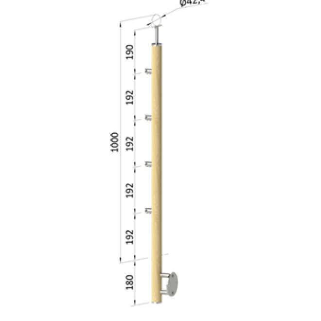 Dřevěný schodišťový sloupek - boční kotvení, 4 pruty vnější, EDB-BHP4-2