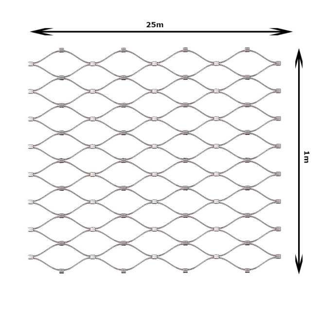 Nerezová lanková síť šířka 1m, oko 60x104mm, se sponami, EB2-205-1.0-60x104