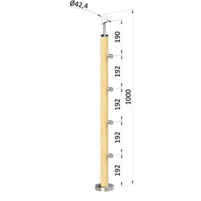 Dřevěný podestový sloupek - vrchní kotvení, 4 pruty, EDB-VHS4-1